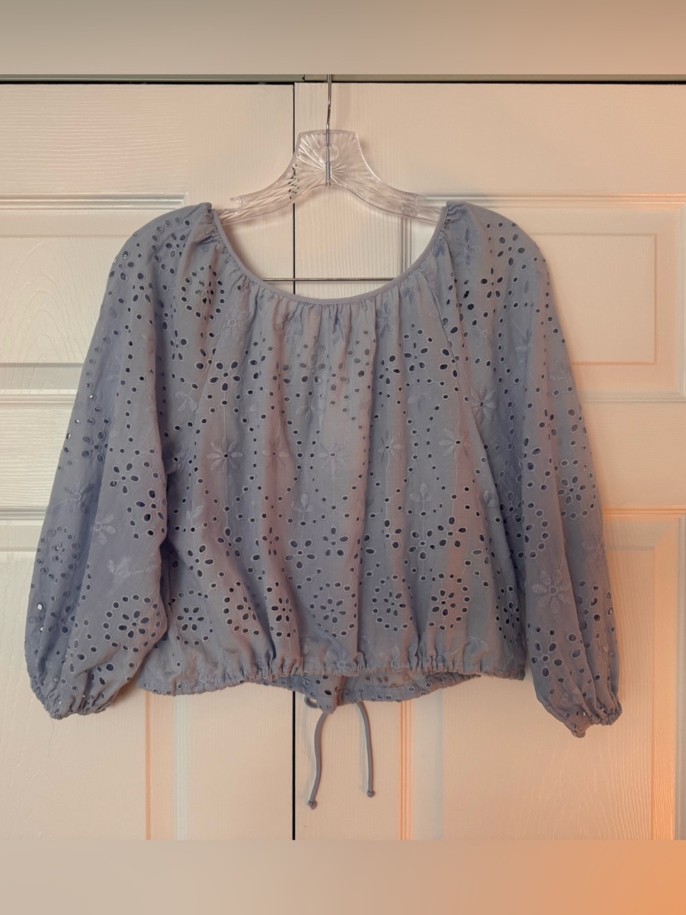 Mango Baby Blue Eyelet Ruffle Blouse